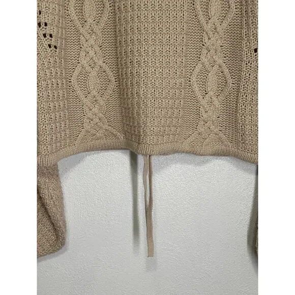 Gianni Bini Oversized Crop Chunky Cable Knit Fishermen Sweater M Cream Designer - Picture 5 of 13